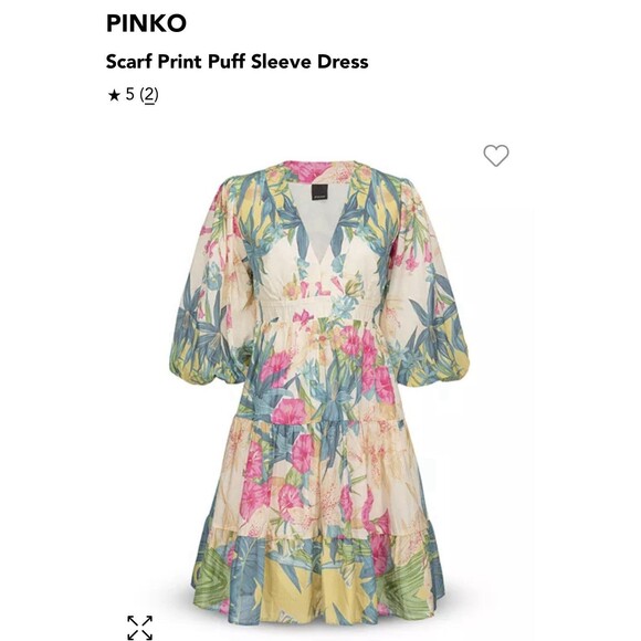 PINKO Dress Floral Size 4 Scarf Print Puff Sleeve 100% Cotton Spring Summer Boho - Picture 1 of 16